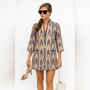 EMERSON FRY Heather Ikat Tunic Mini Dress Women’s XS Cotton Cover Up Long Sleeve